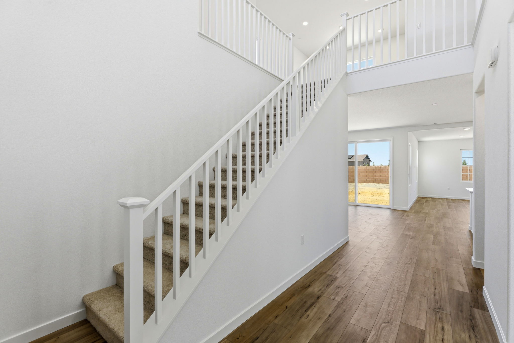 A white staircase in a house.
