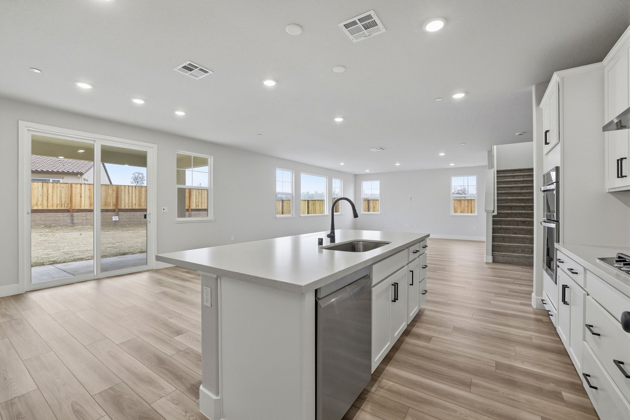 A kitchen with a large island.