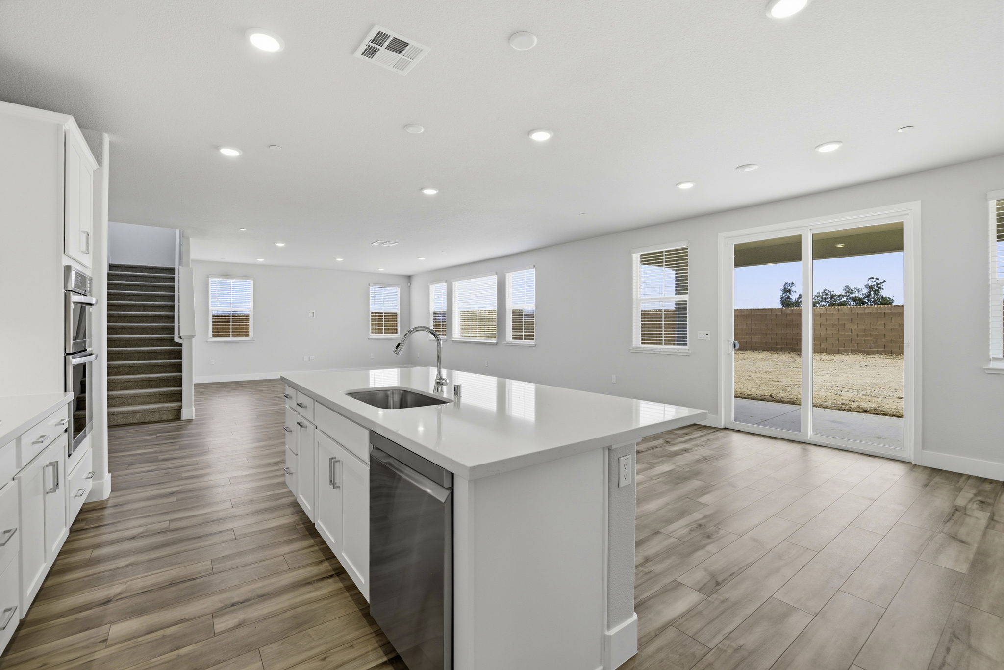 A kitchen with a large island.