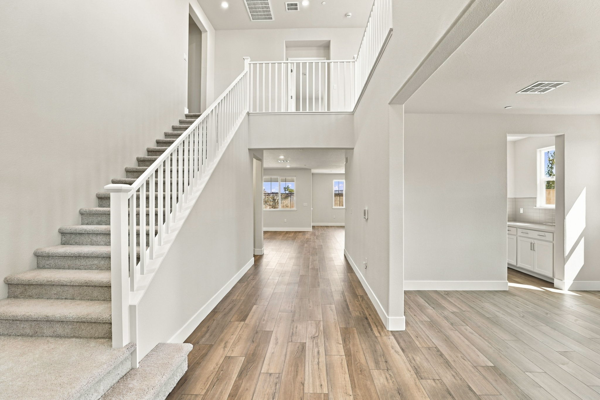 A large white staircase.