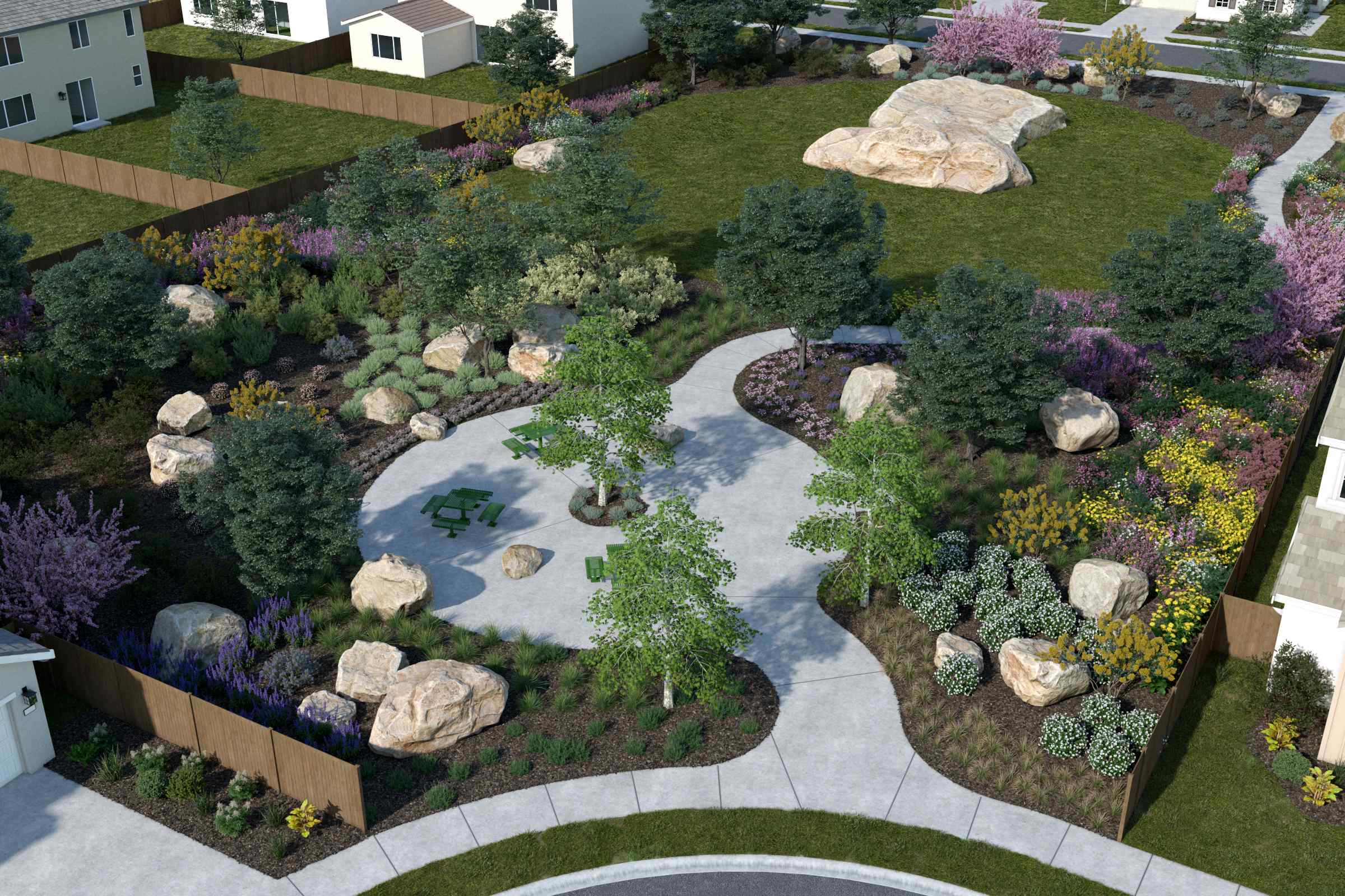 A garden with rocks and plants.