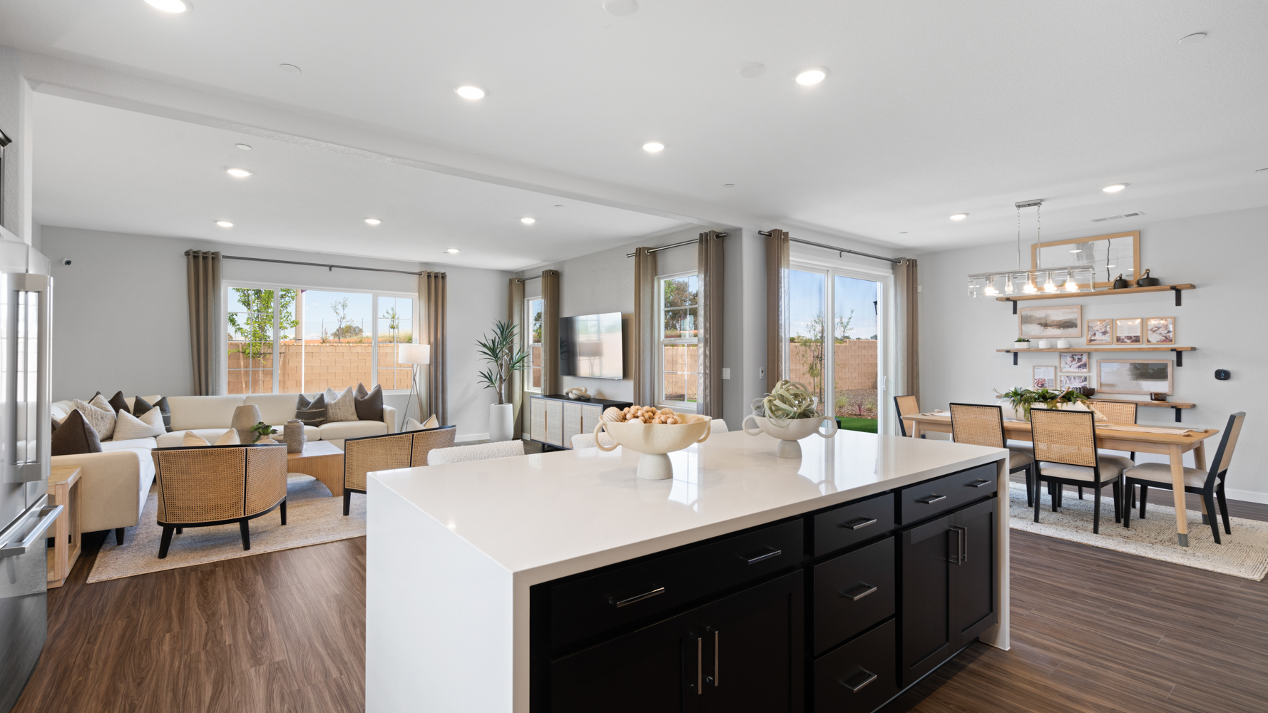 A kitchen and dining room.