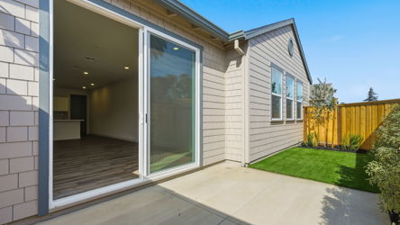 A house with a glass door.