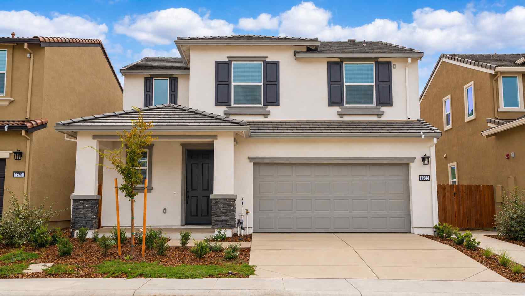 A house with a garage.