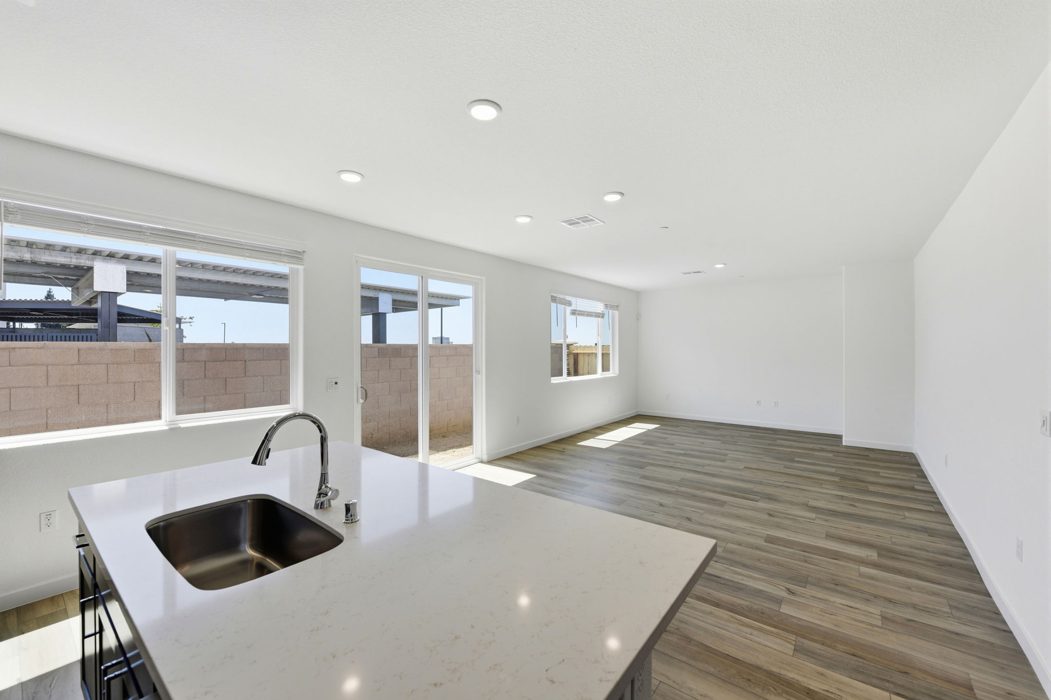 A kitchen with a large island.