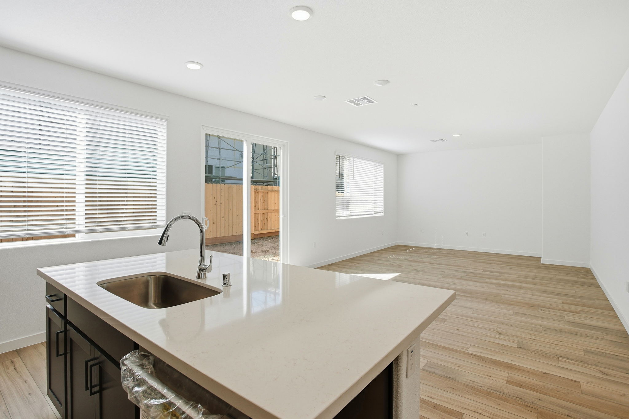 A kitchen with a large island.