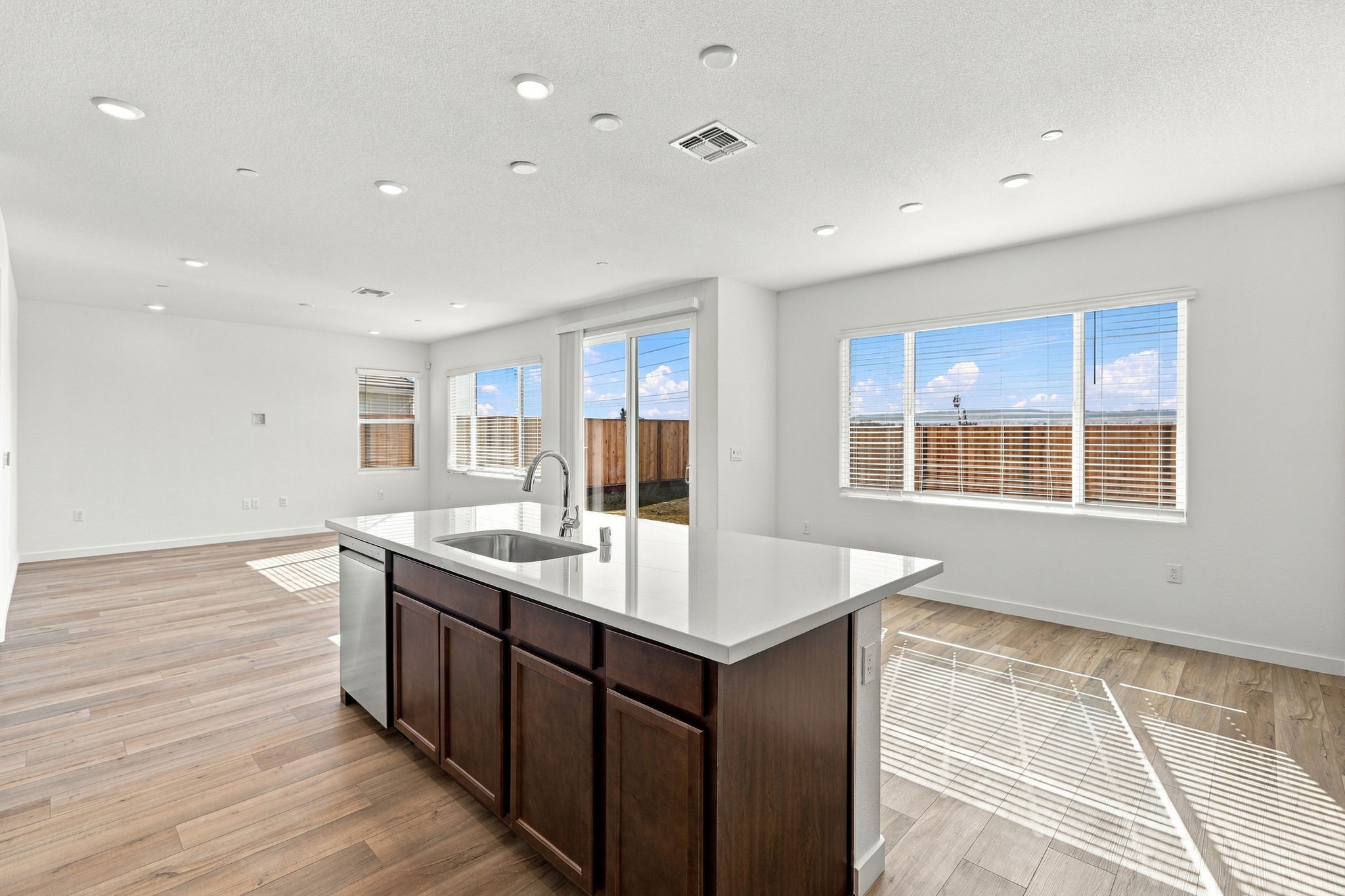 A kitchen with a large island.