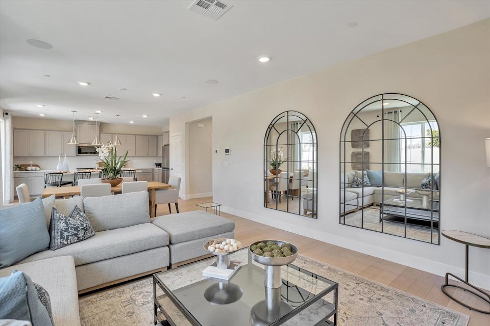A living room with a glass door.