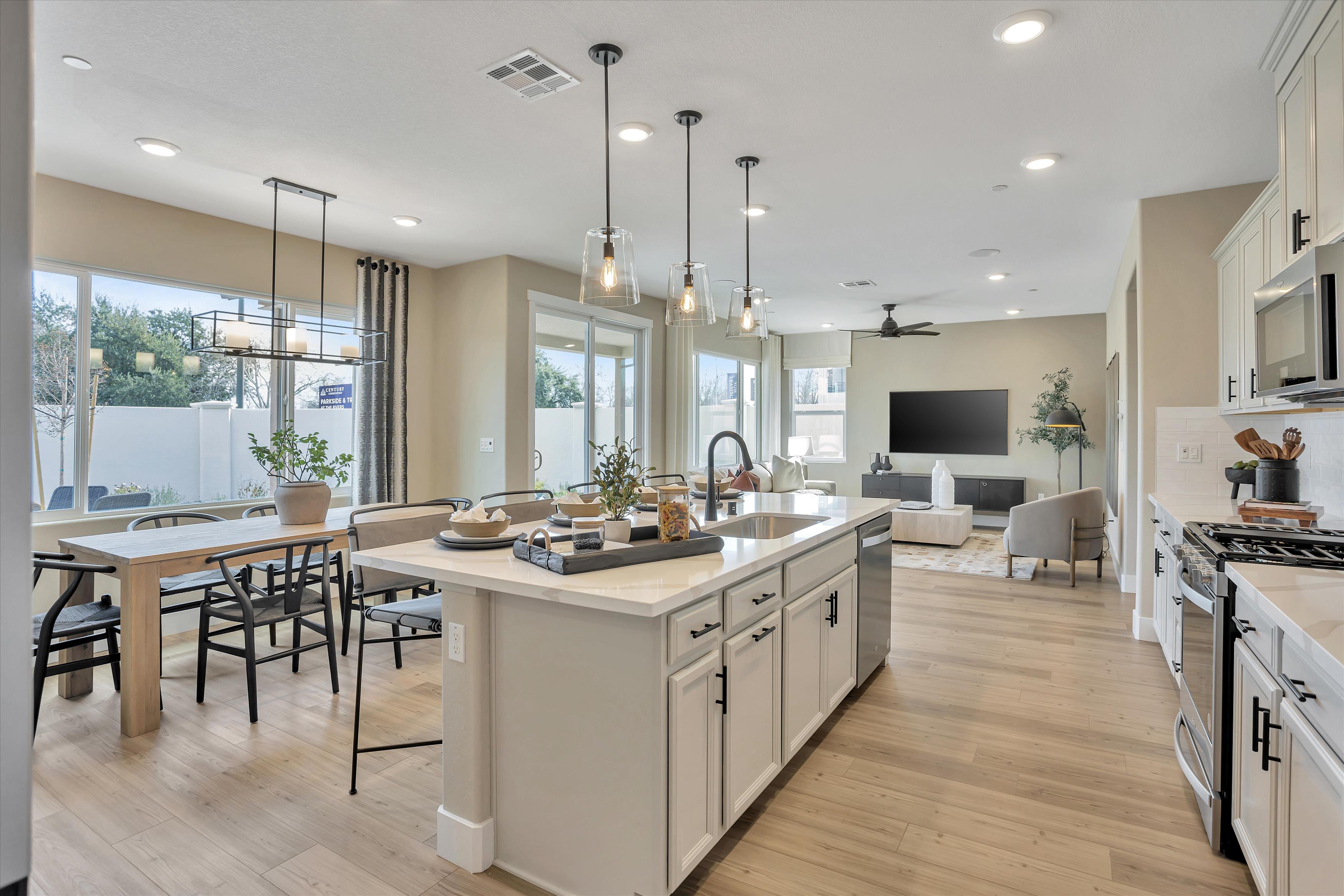 A kitchen with a large island.