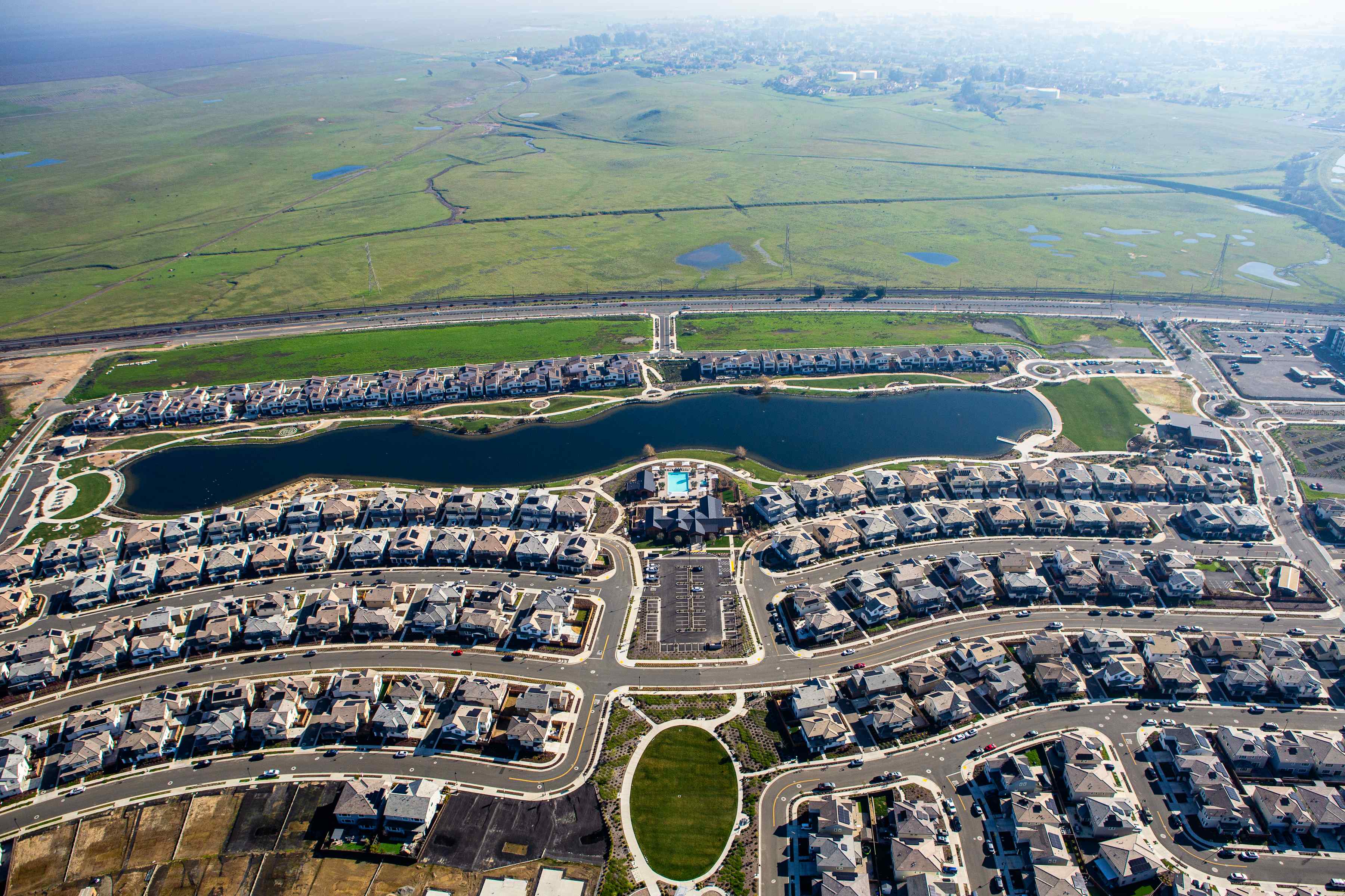 An aerial view of a city.