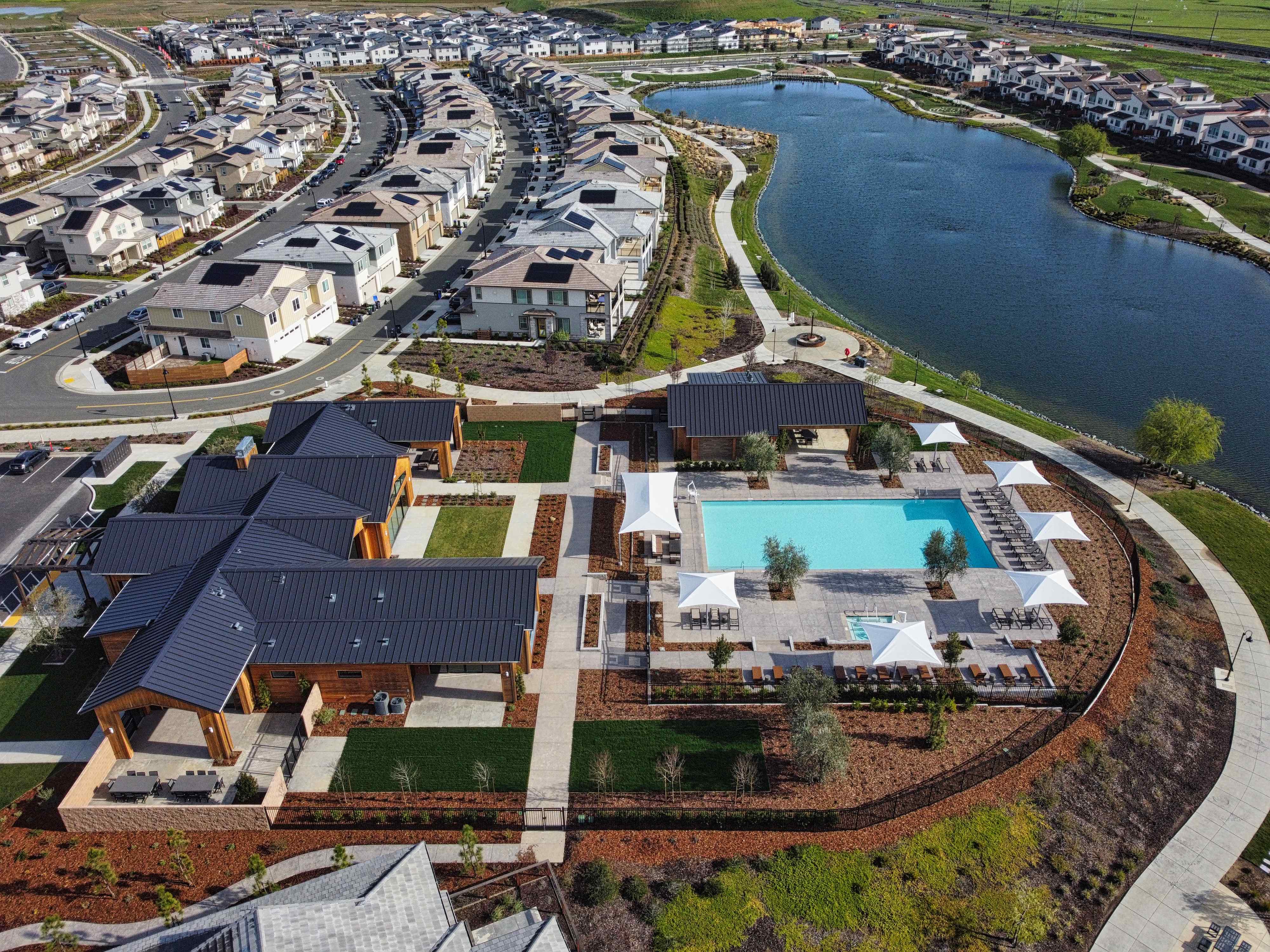 Aerial view of a large building.