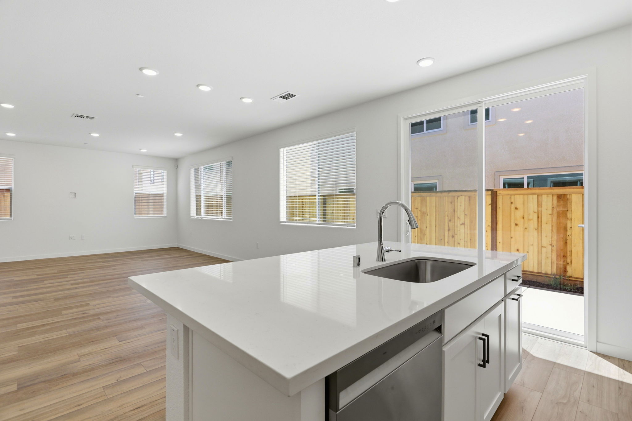 A kitchen with a large island.
