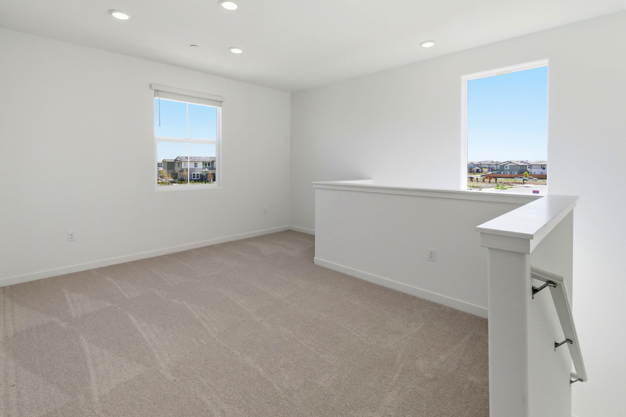 A room with a counter and a window.