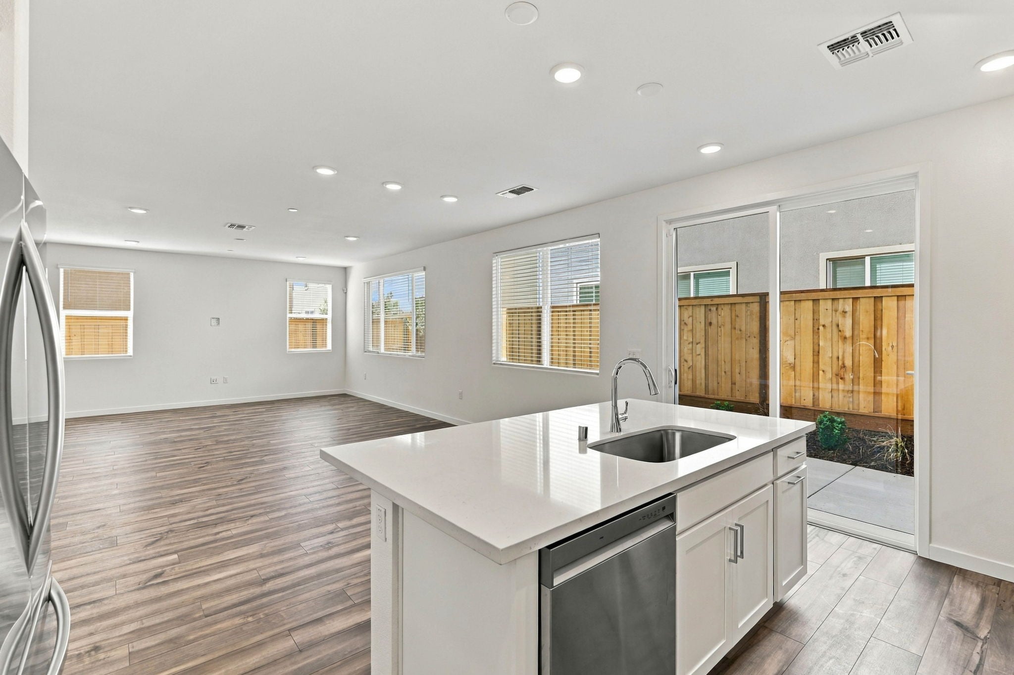 A kitchen with a large island.