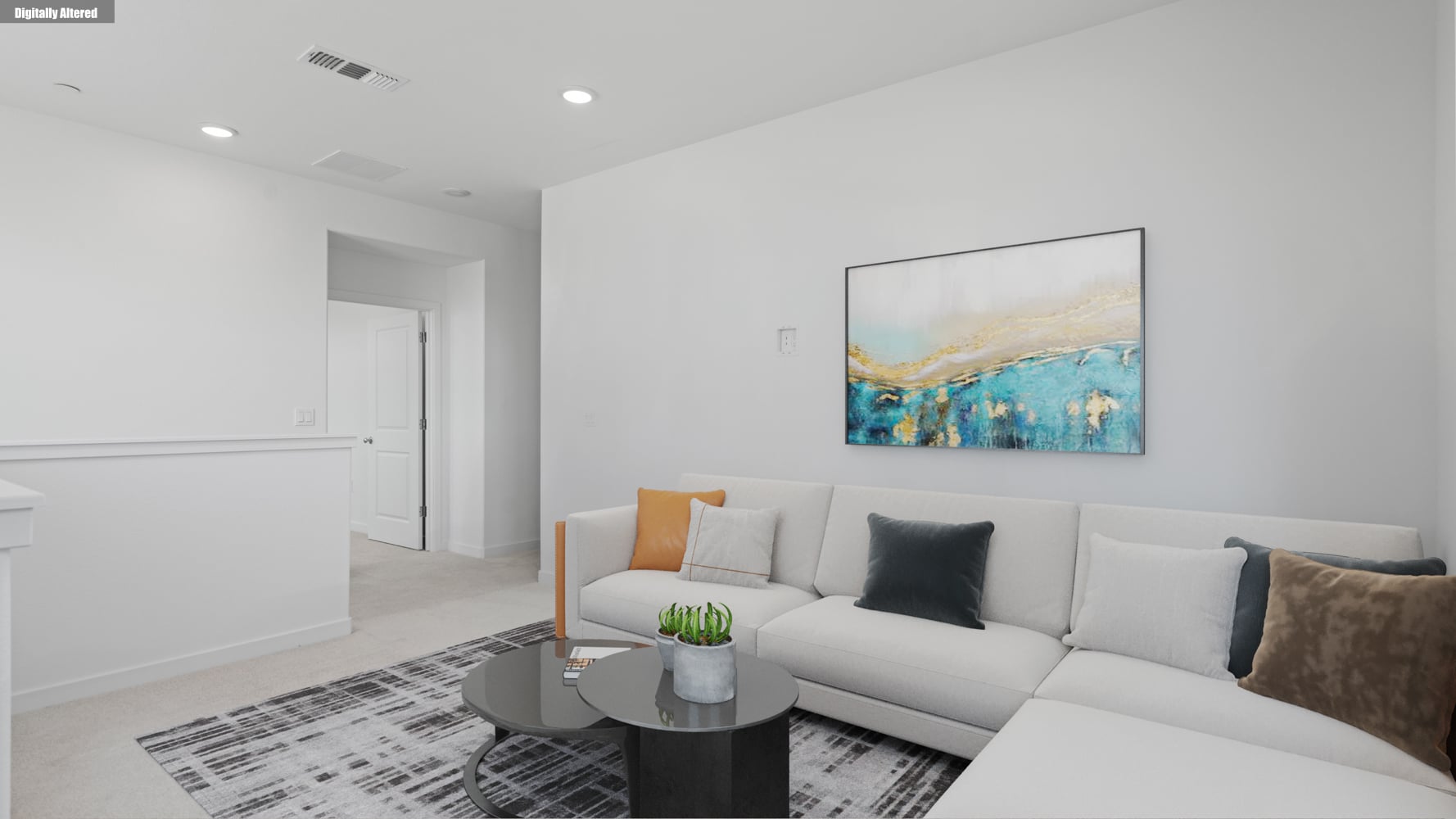 A living room with a couch and a coffee table.