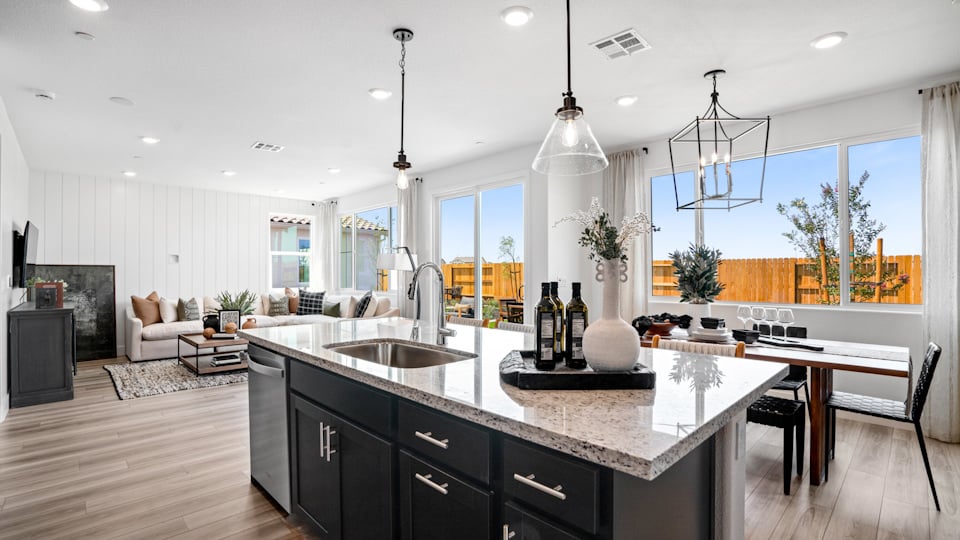 A kitchen with a large island.