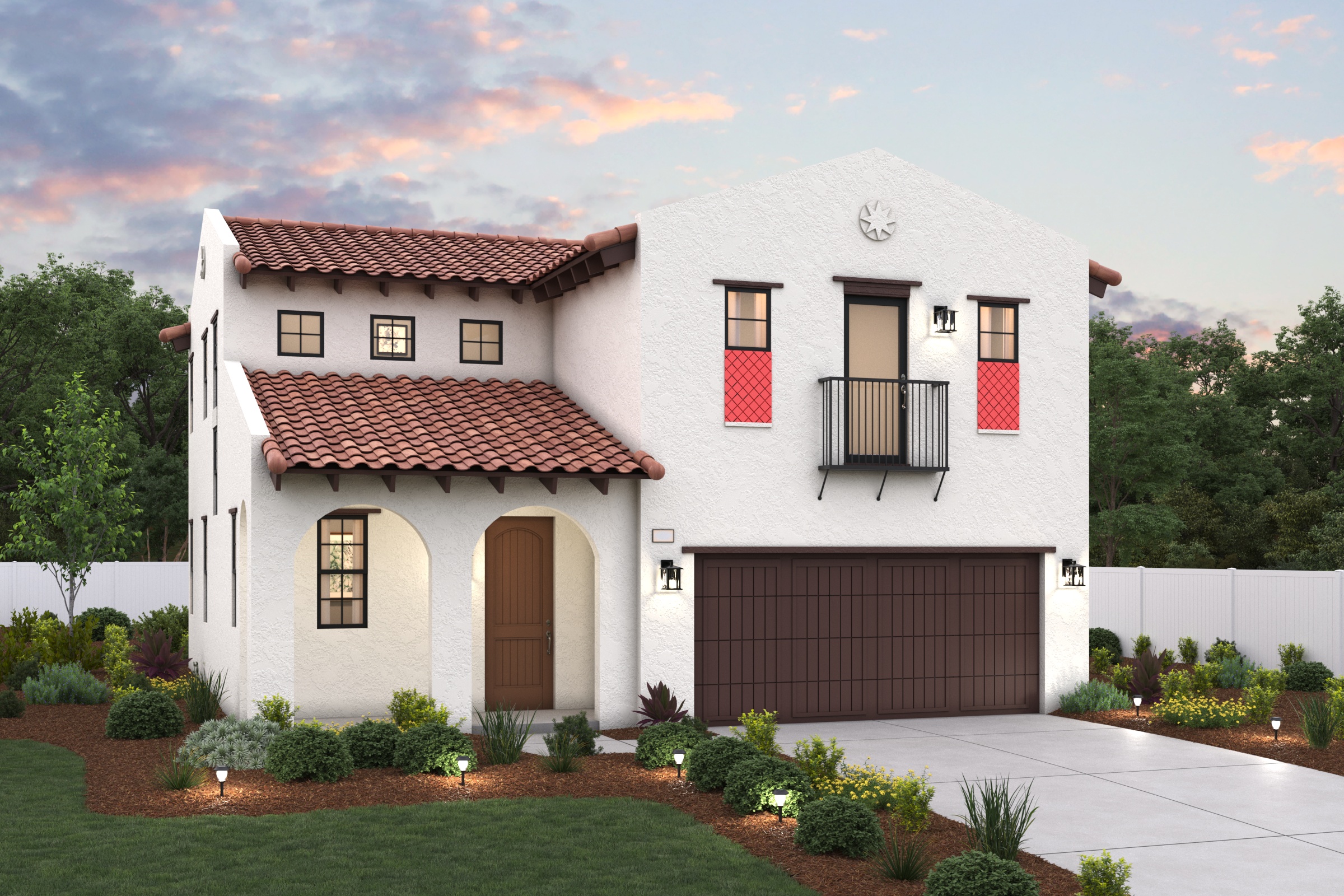 A white house with a red roof.