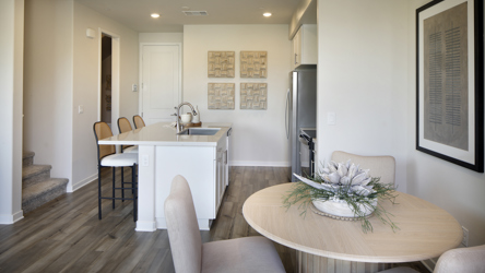A kitchen and dining room.