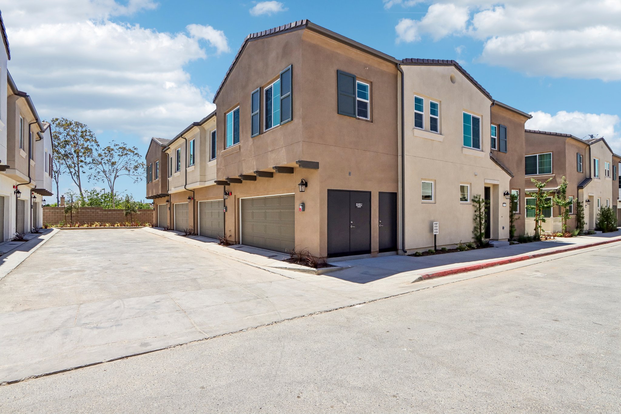 A building with a garage.