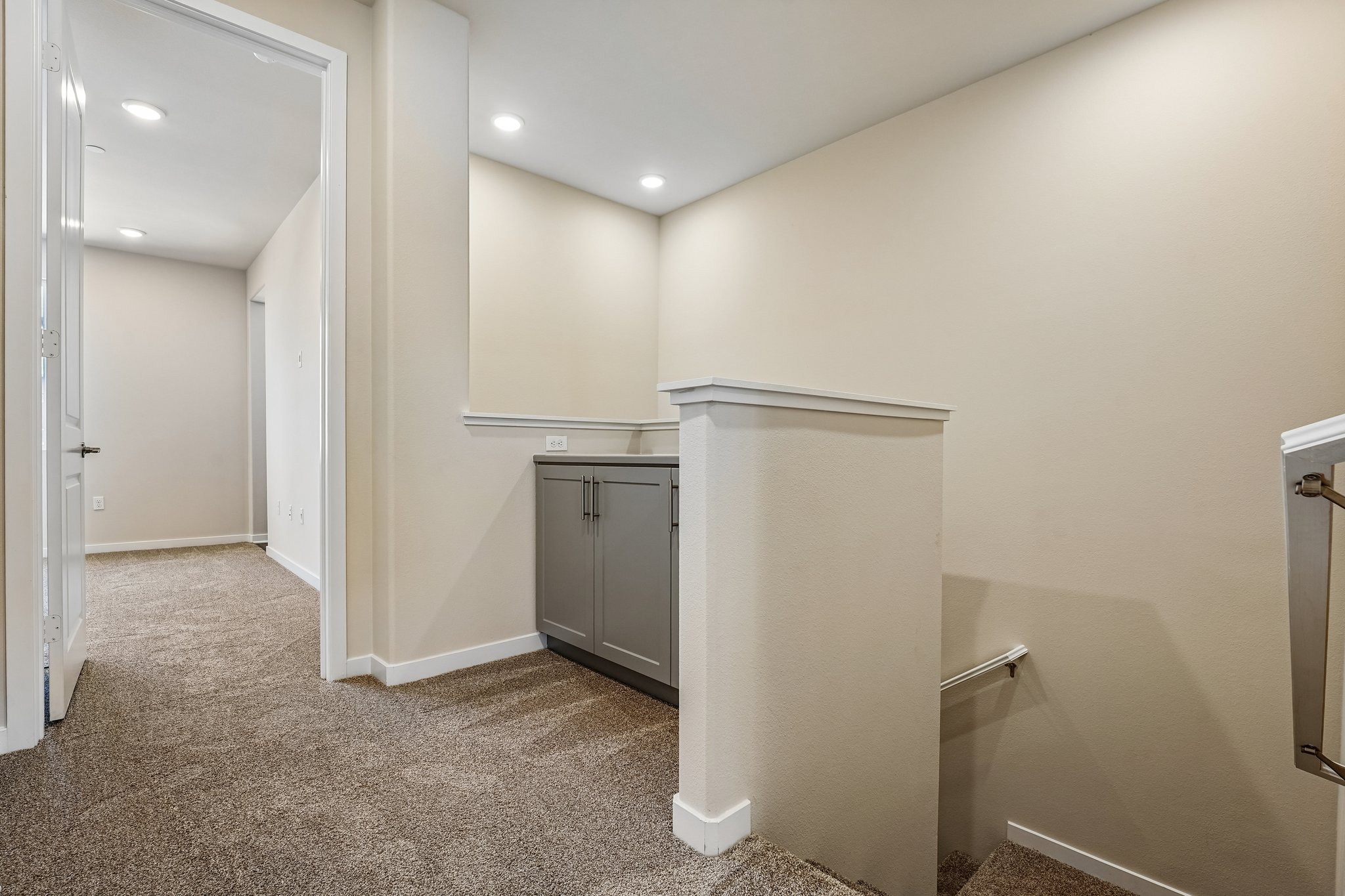 A bathroom with a shower unit.