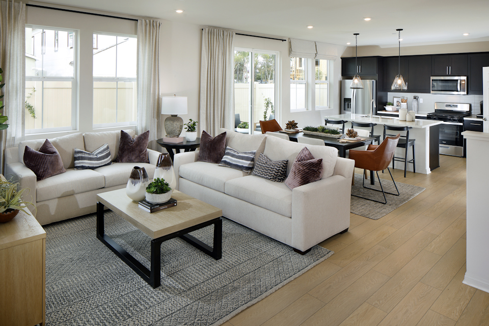 A living room with a large window.