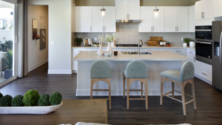 A kitchen with a large island.