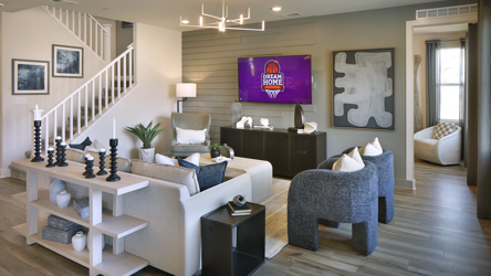 A living room with a tv and couches.