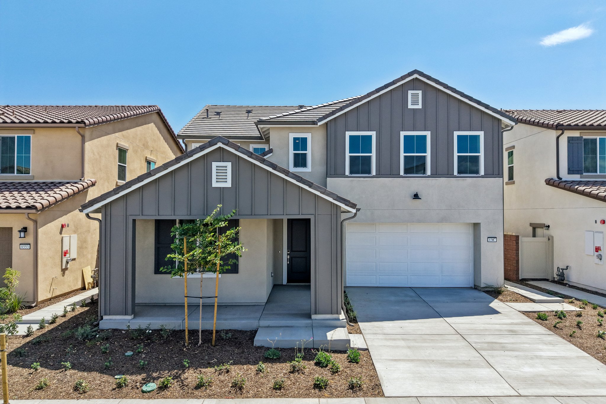 A building with a garage.