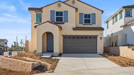 A building with a garage.
