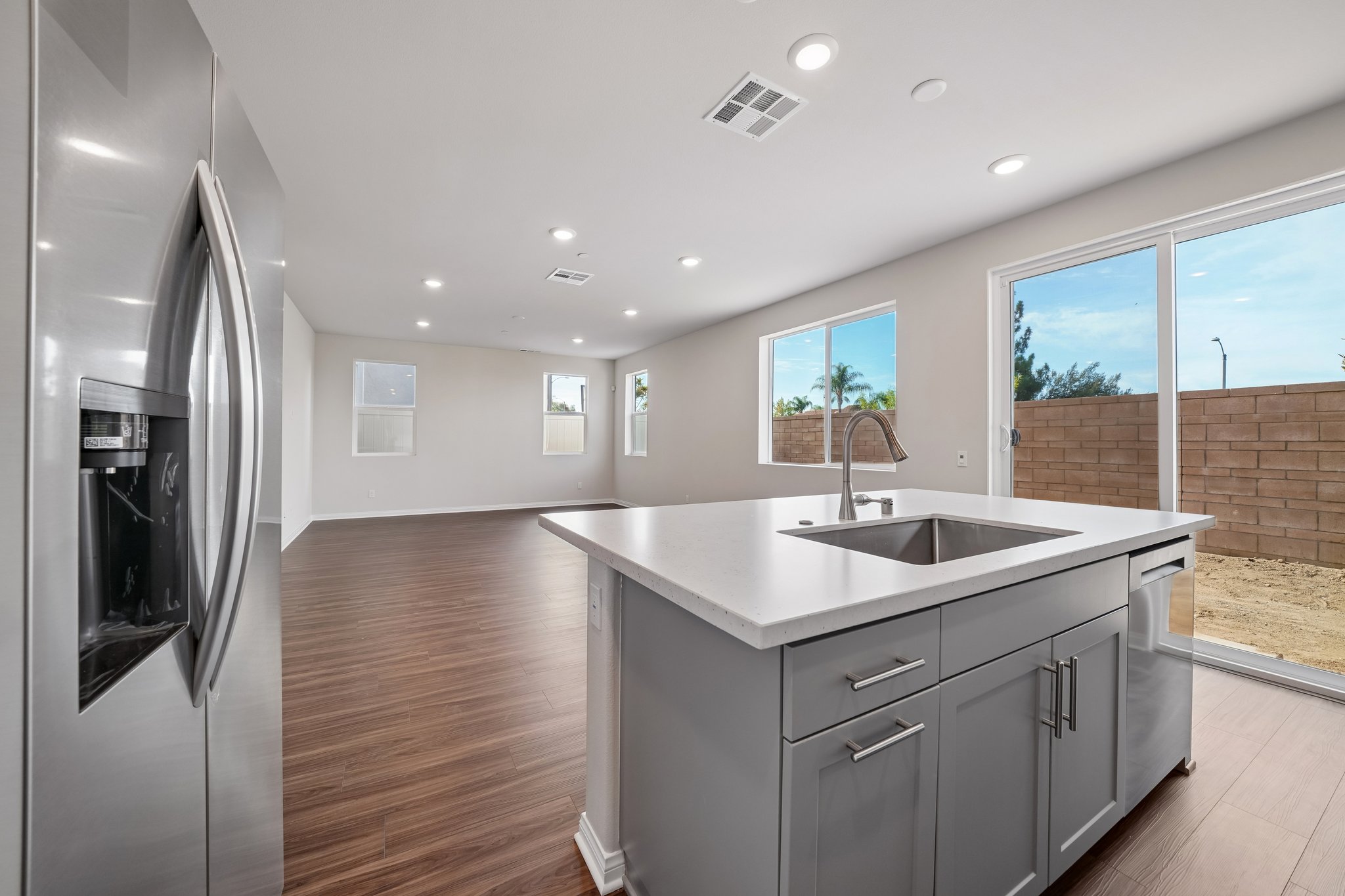 A kitchen with a large island.