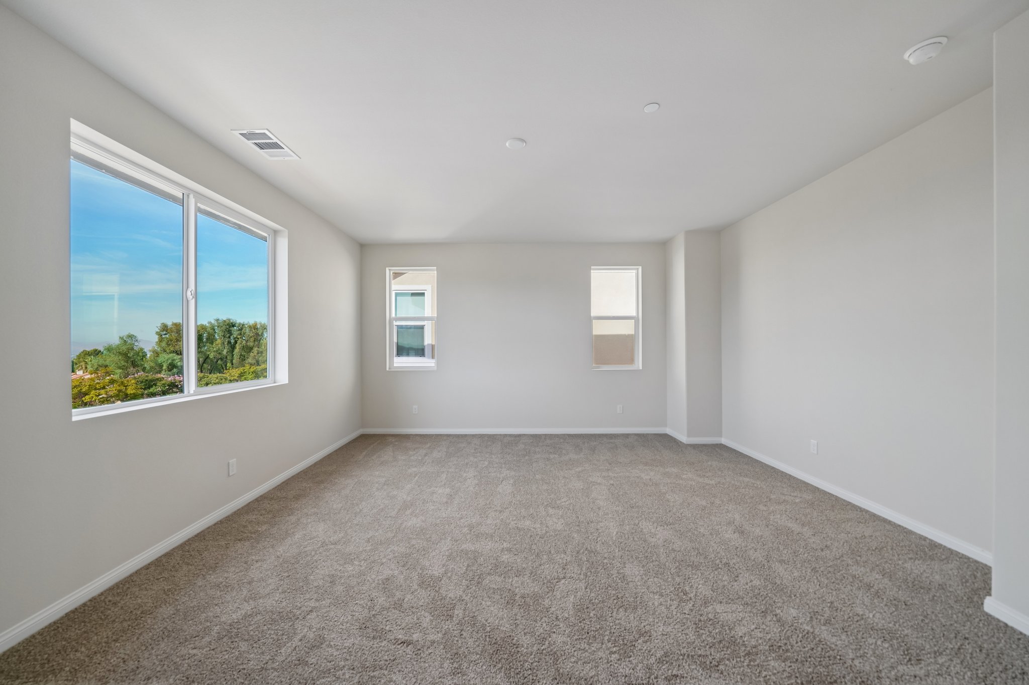 A room with windows and a carpet.