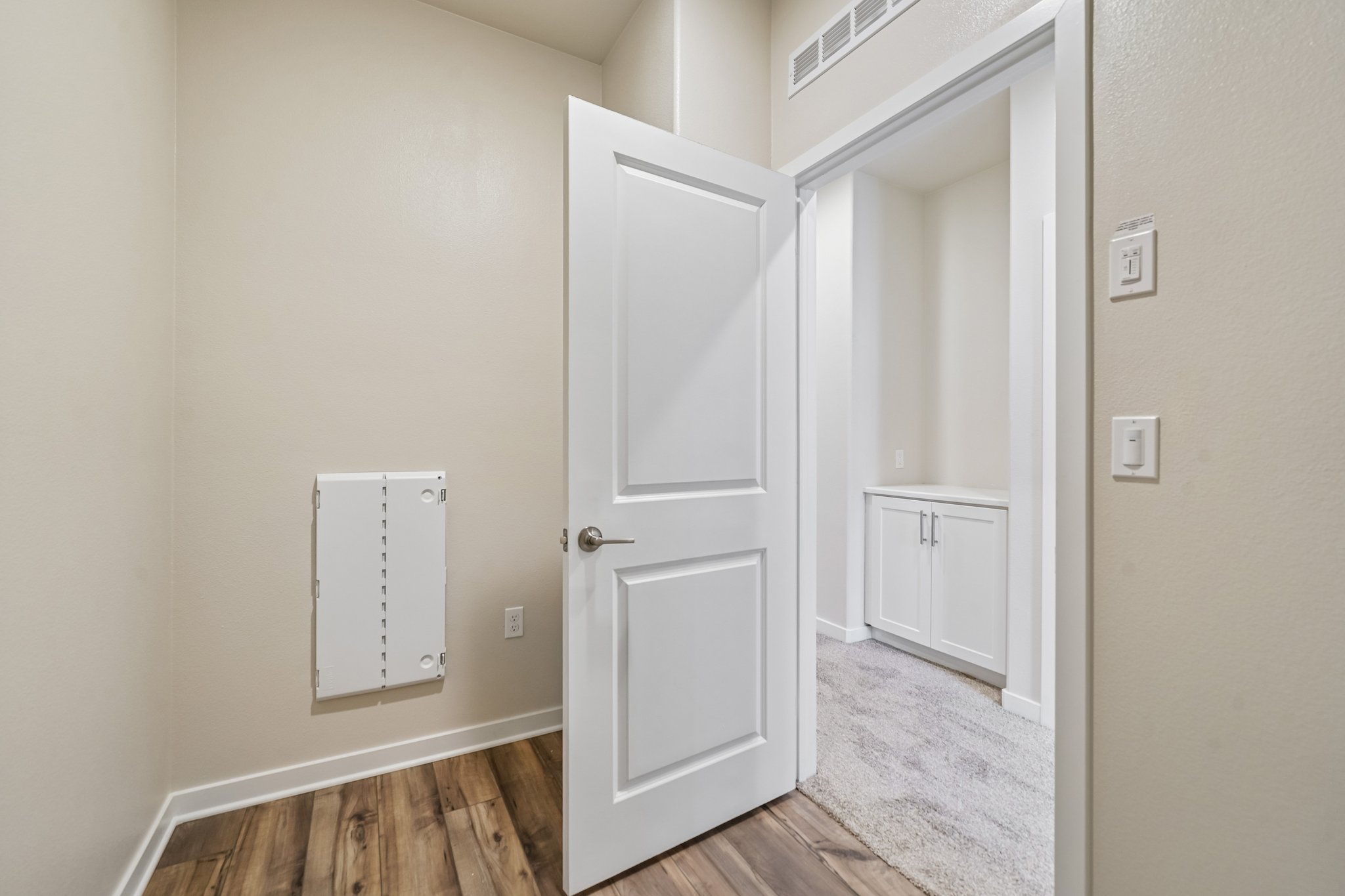 A room with white doors.