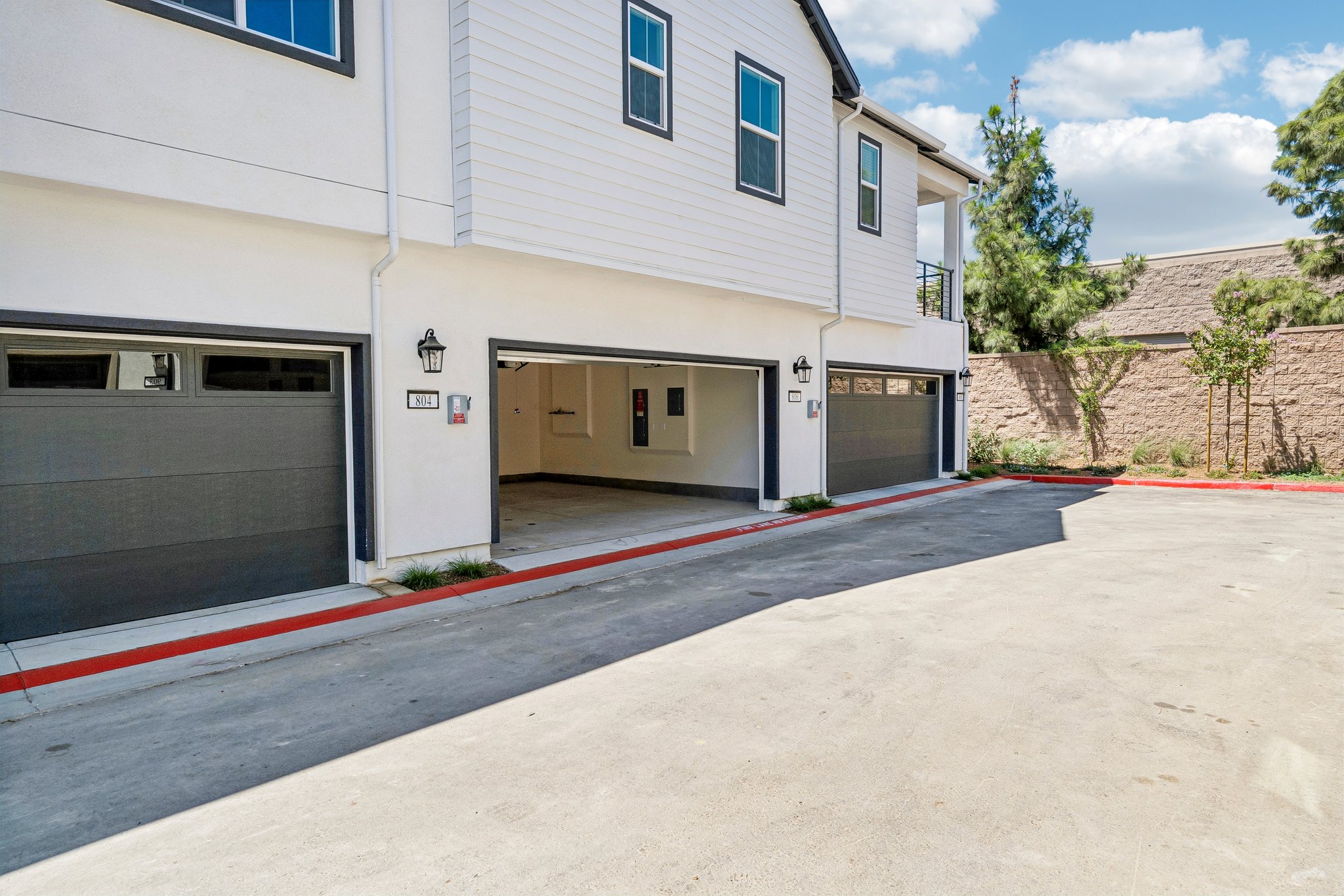 A building with a garage.