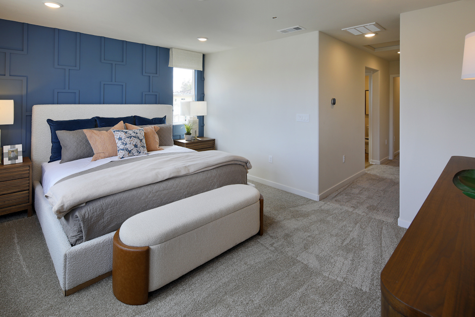 A bed in a room.