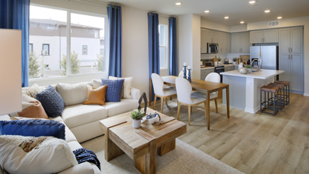 A living room with a large window.