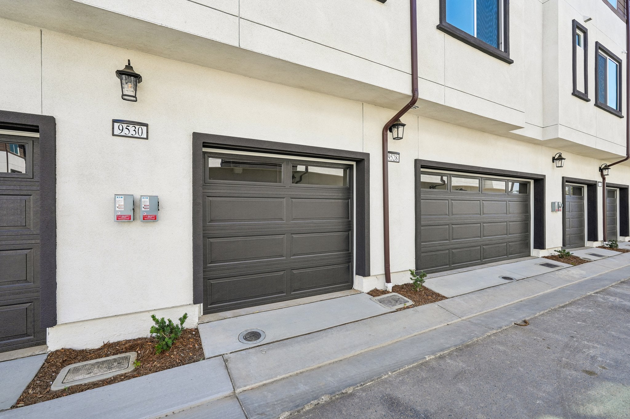 A building with garage doors.