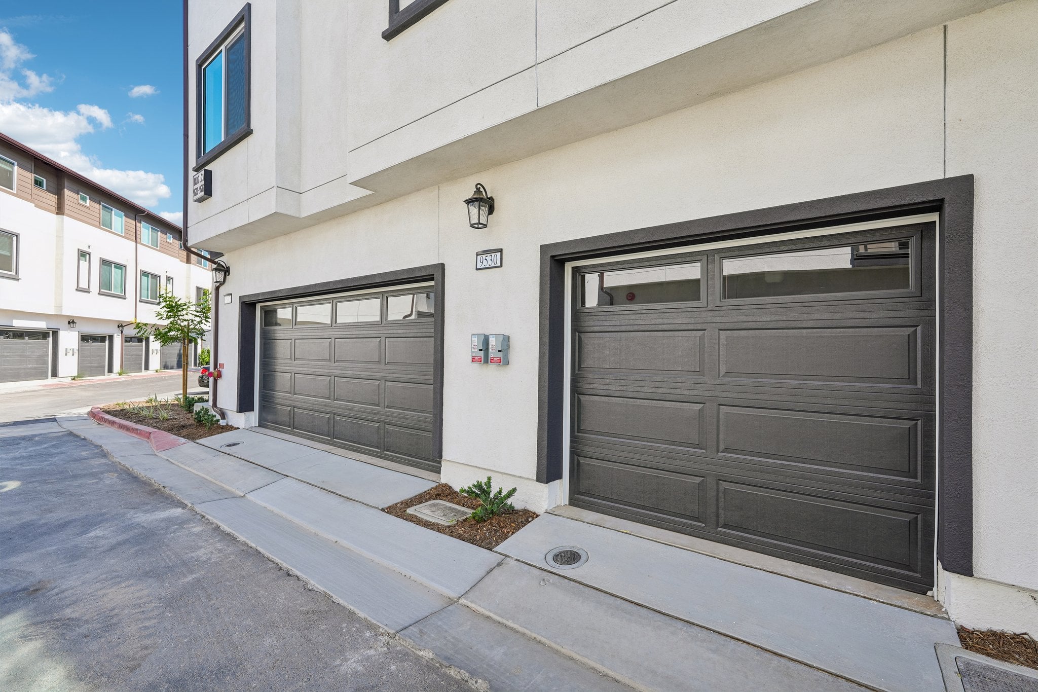 A building with a garage.