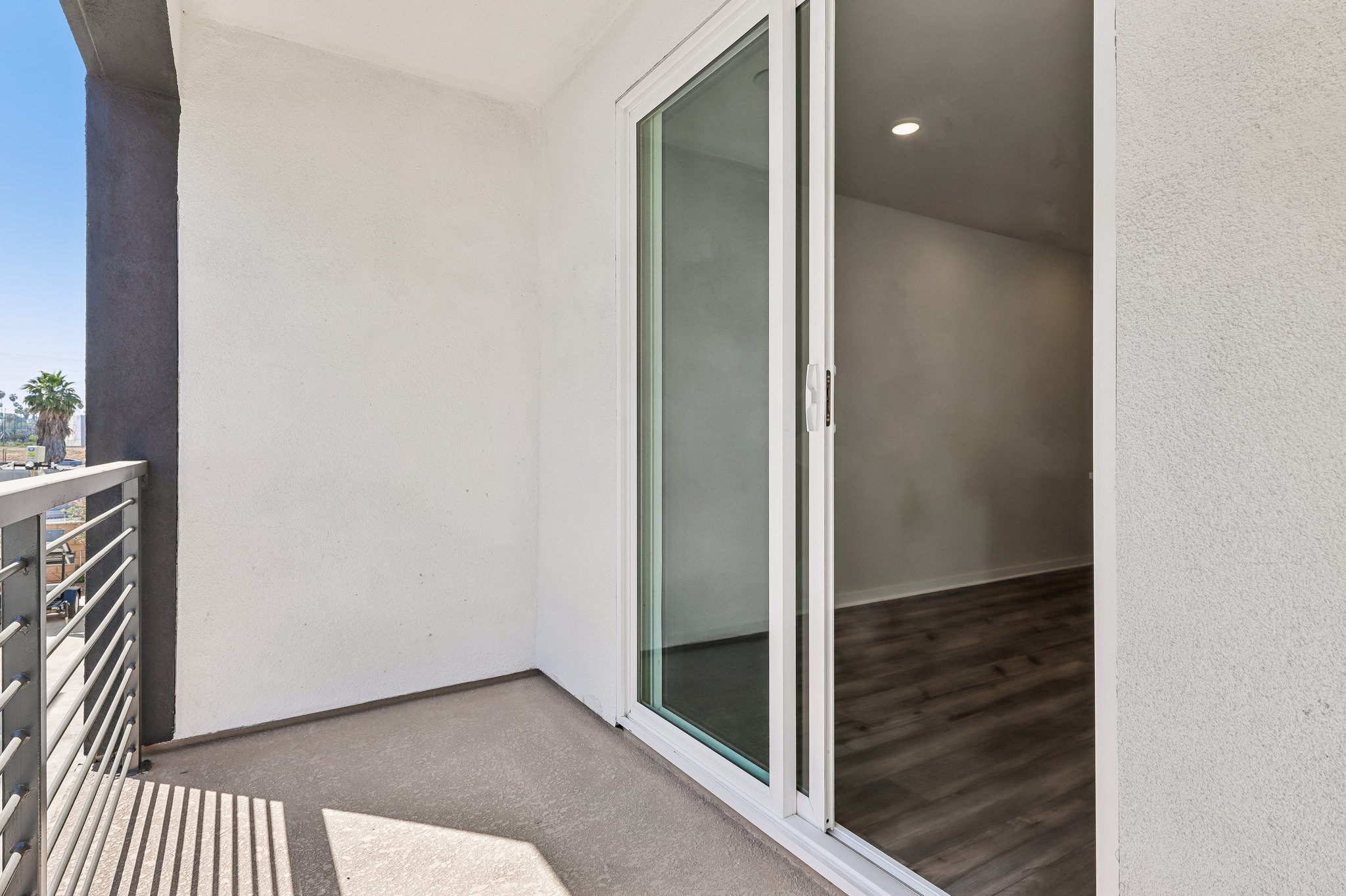 A glass door in a room.