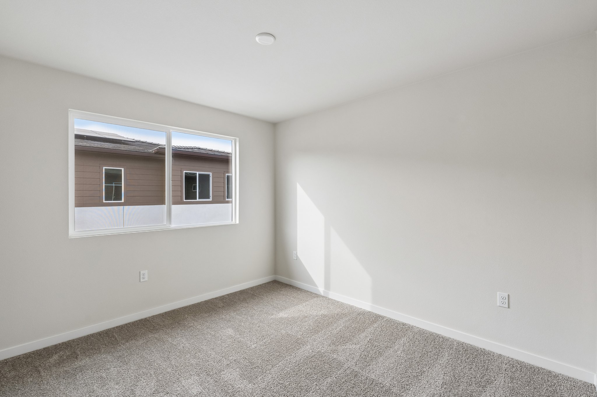 A room with a window and a carpet.