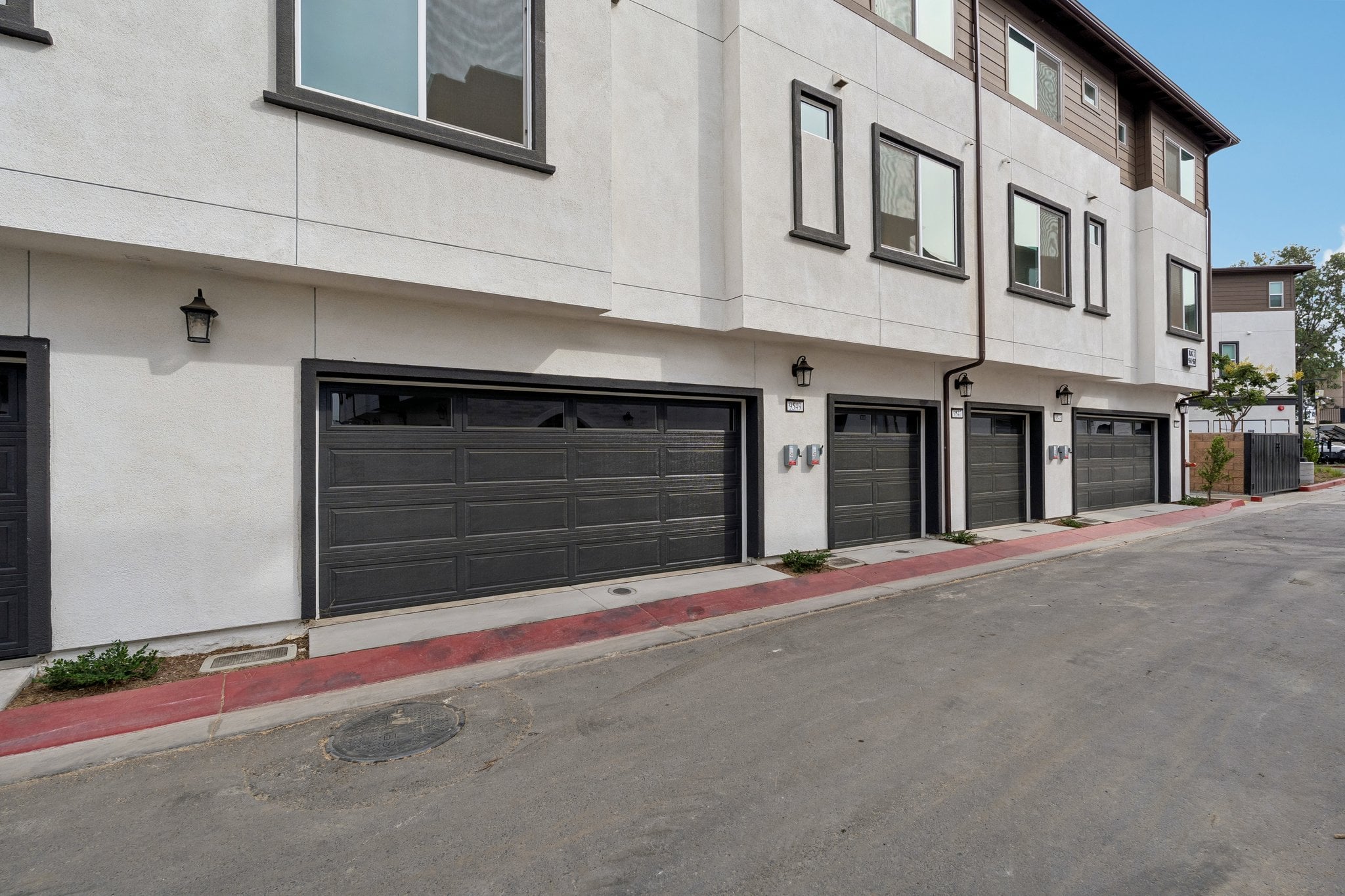 A building with a garage.