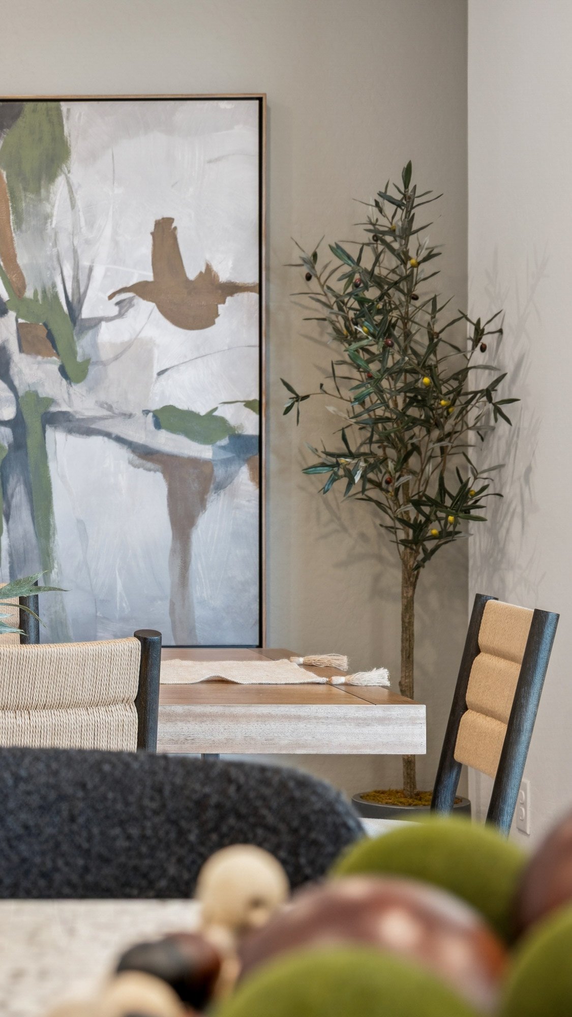 Lanner Floor plan Dining room table with olive tree & creative interior design at North Copper Canyon in Surprise AZ