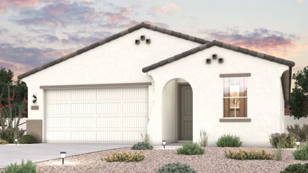 Twilight rendering of a new home for sale in Buckeye, AZ with 2 car garage at Montana Vista by Century Communities.