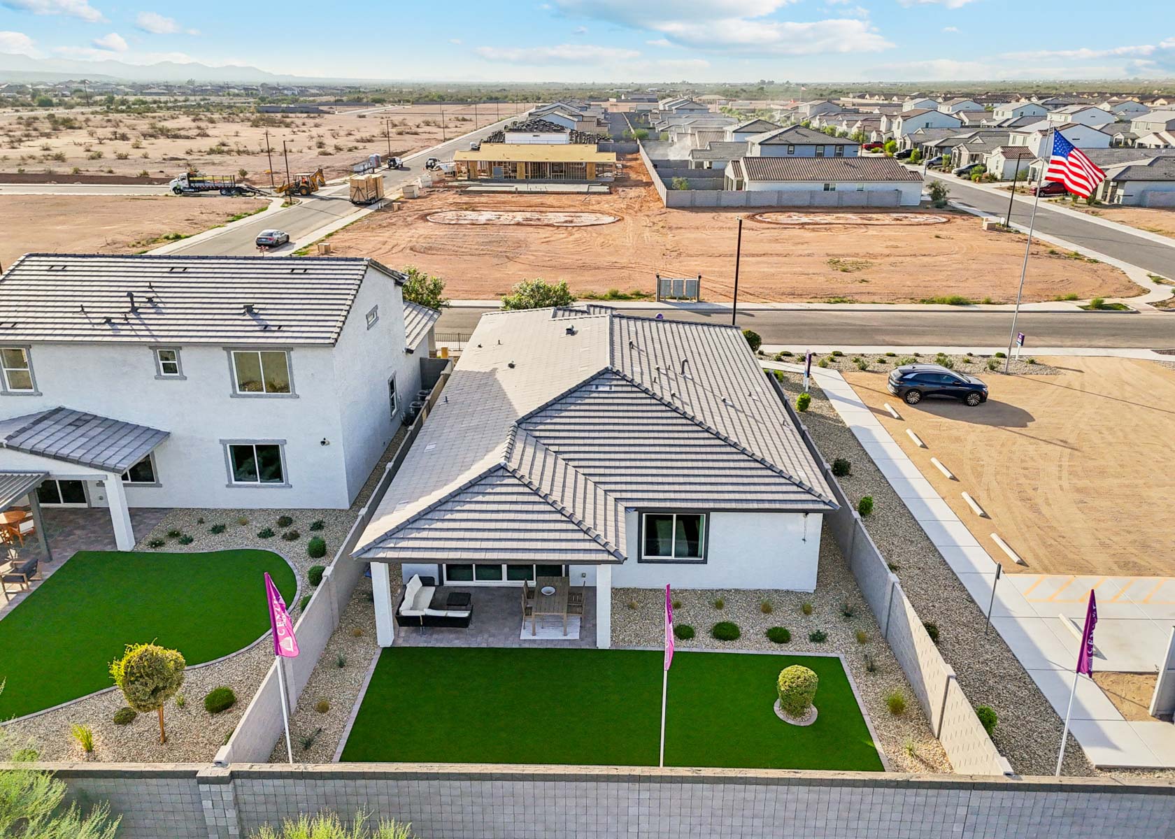 A high angle view of a building.