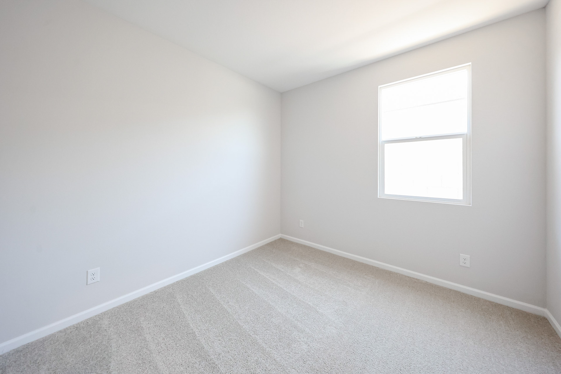 A room with a window and a carpet.