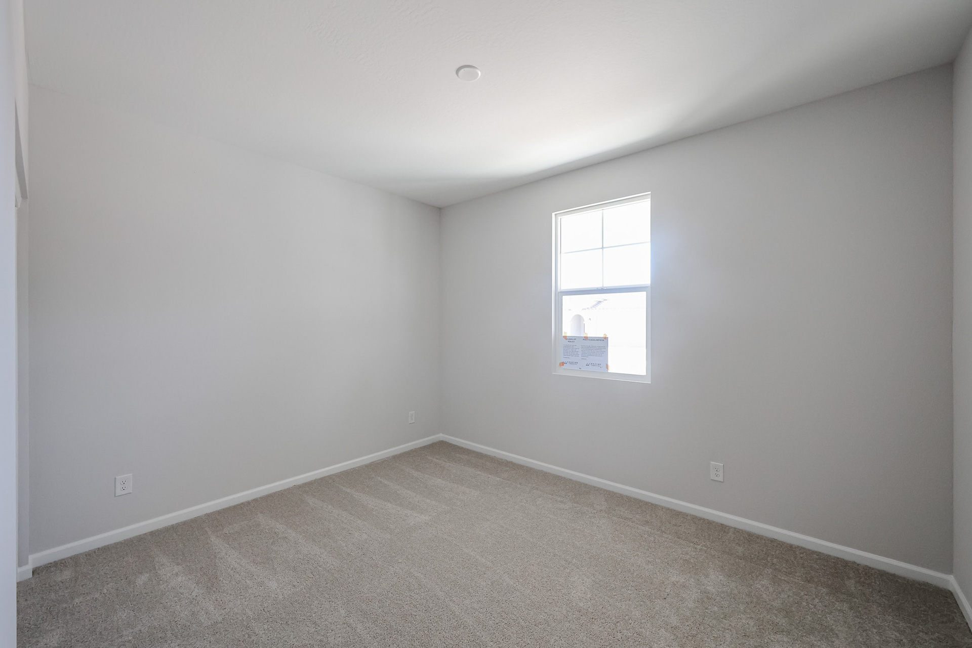 A room with a window and a carpet.