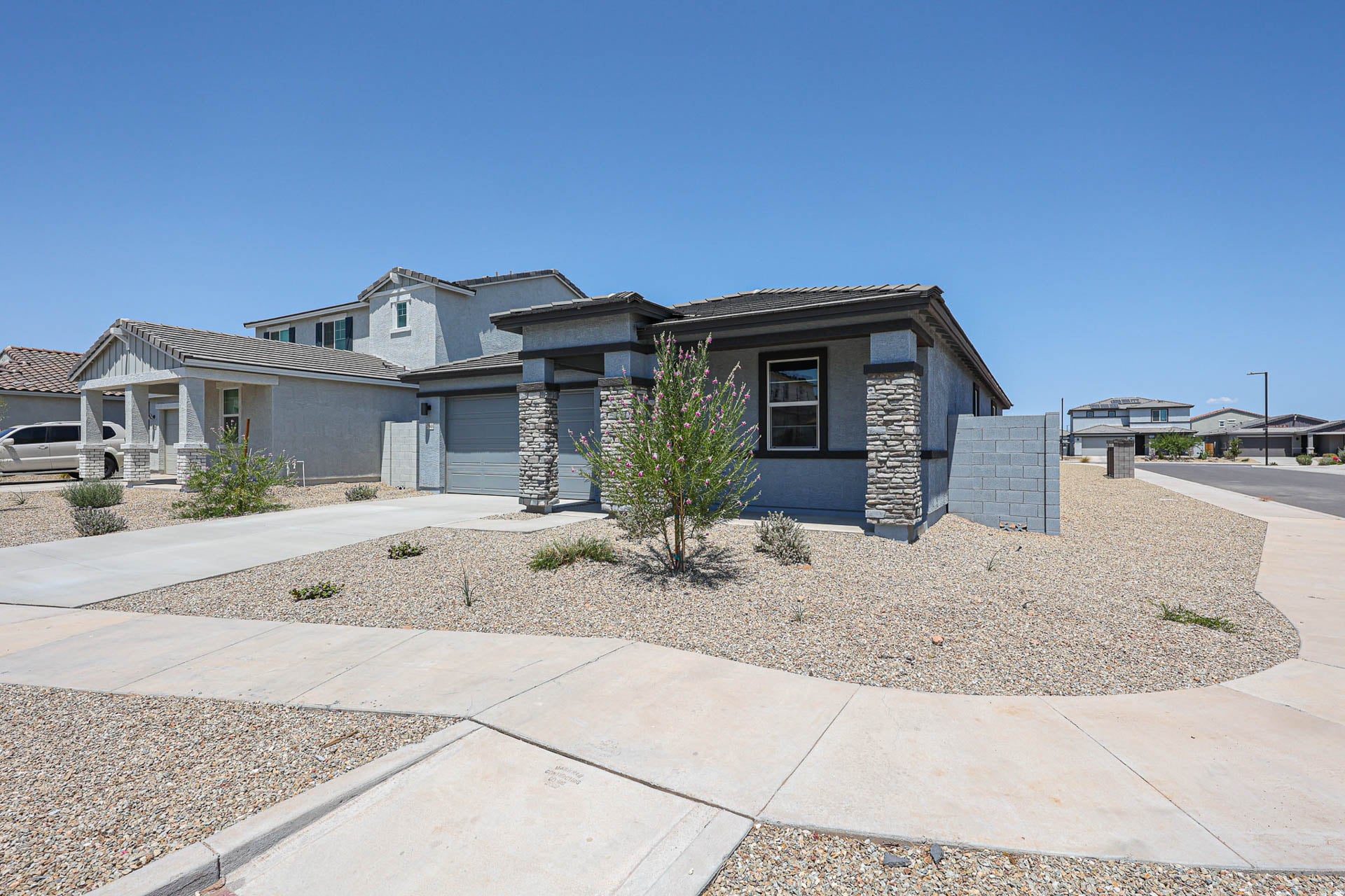 A house with a driveway.
