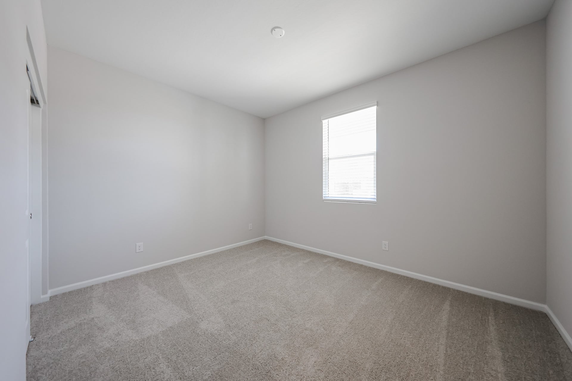 A room with a carpet and a window.