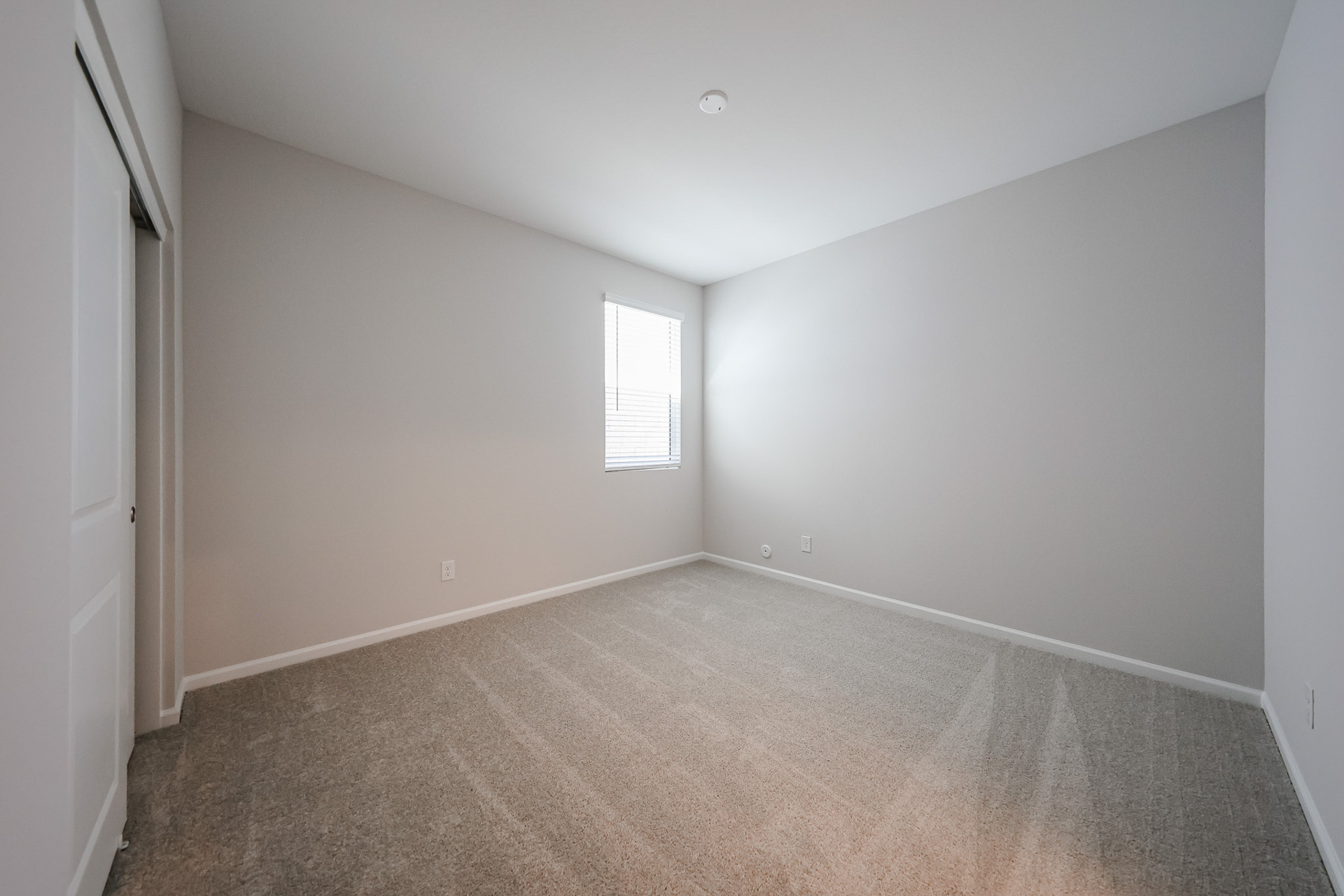 A room with a carpet and a window.