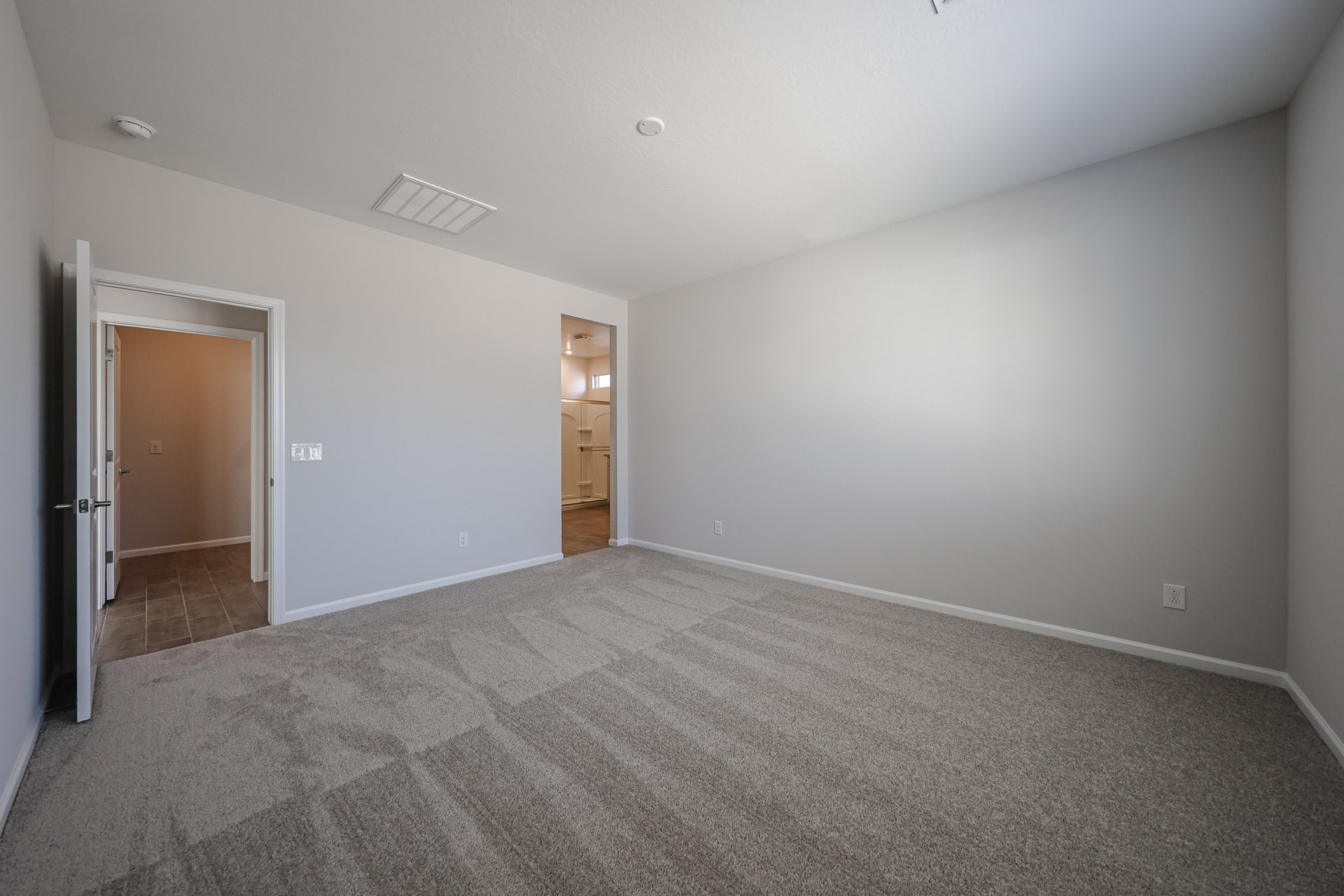 A hallway with a carpet.