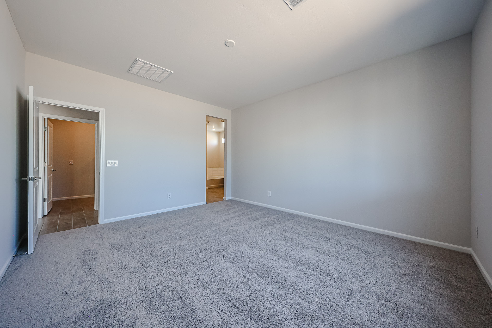 A hallway with a carpet.